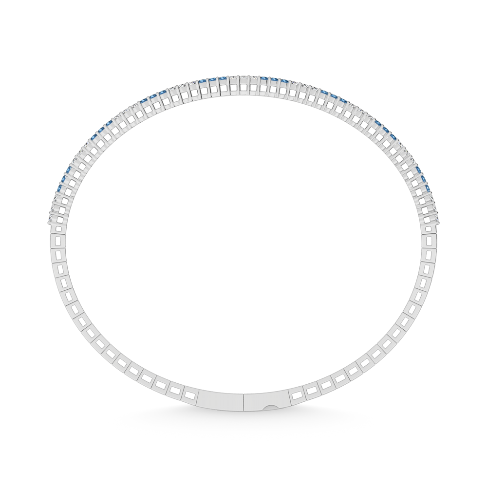 14K White Gold 1 Ct.Tw. Alternate 3 Blue and 3 White Labgrown Diamond Flexi Bangle