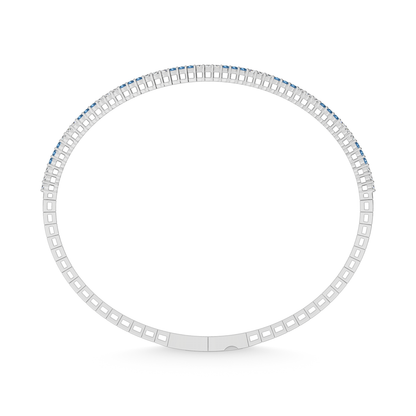 14K White Gold 1 Ct.Tw. Alternate 3 Blue and 3 White Labgrown Diamond Flexi Bangle