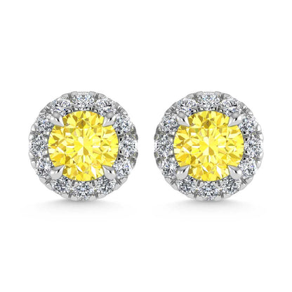 14K White Gold 1 1/3 Ct.Tw. White and Yellow Lab Grown Diamond Stud Earrings