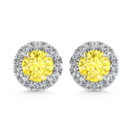 14K White Gold 2 3/4 Ct.Tw. White and Yellow Lab Grown Diamond IGI Certified Stud Earrings