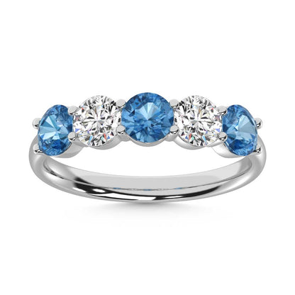 14K White Gold 1 1/2 Ct.Tw. 5 Stone Alternate White and Blue Lab Grown Diamond Band