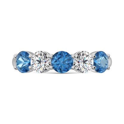 14K White Gold 1 Ct.Tw. 5 Stone Alternate White and Blue Lab Grown Diamond Band