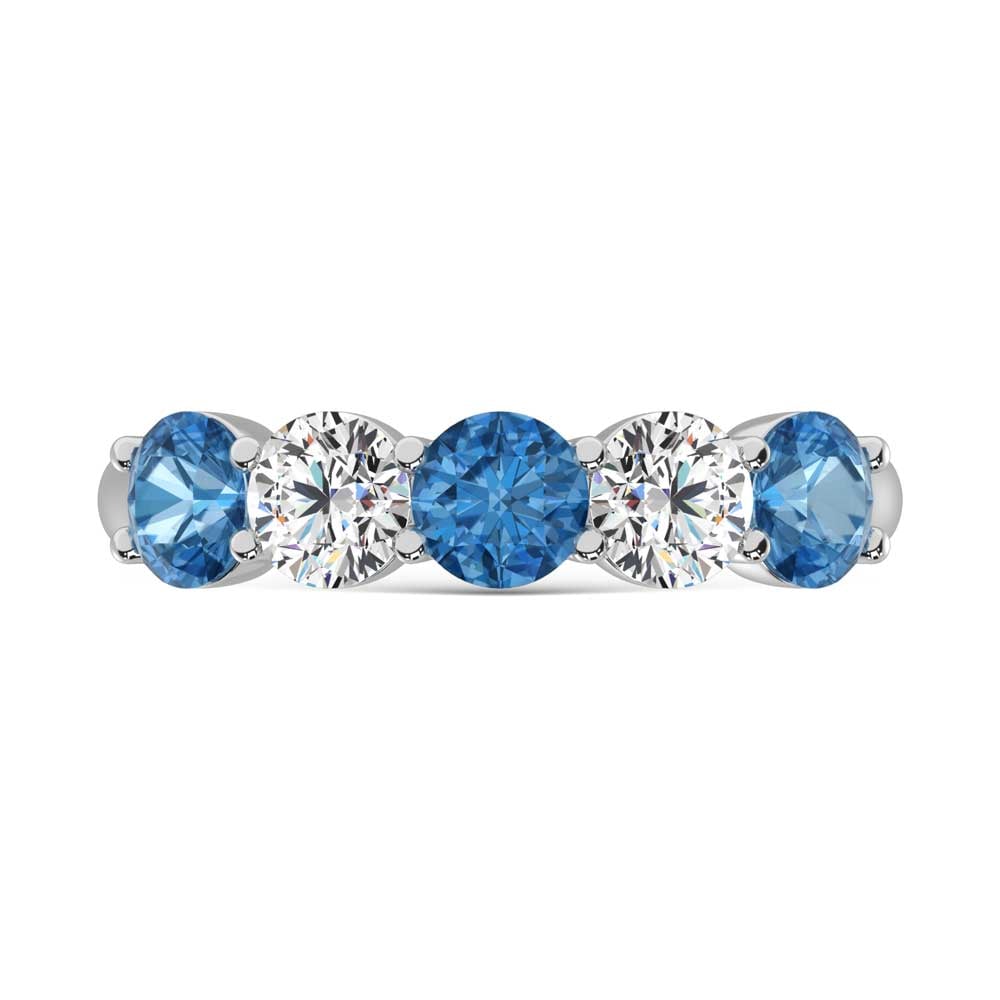 14K White Gold 1 1/2 Ct.Tw. 5 Stone Alternate White and Blue Lab Grown Diamond Band
