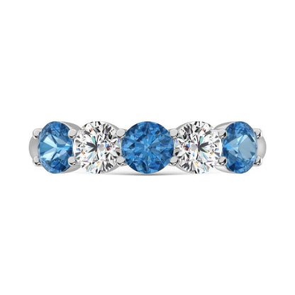 14K White Gold 1 1/2 Ct.Tw. 5 Stone Alternate White and Blue Lab Grown Diamond Band