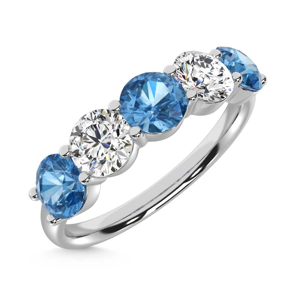 14K White Gold 1 1/2 Ct.Tw. 5 Stone Alternate White and Blue Lab Grown Diamond Band