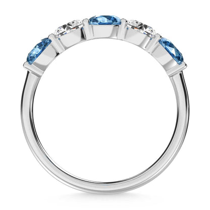 14K White Gold 1 1/2 Ct.Tw. 5 Stone Alternate White and Blue Lab Grown Diamond Band