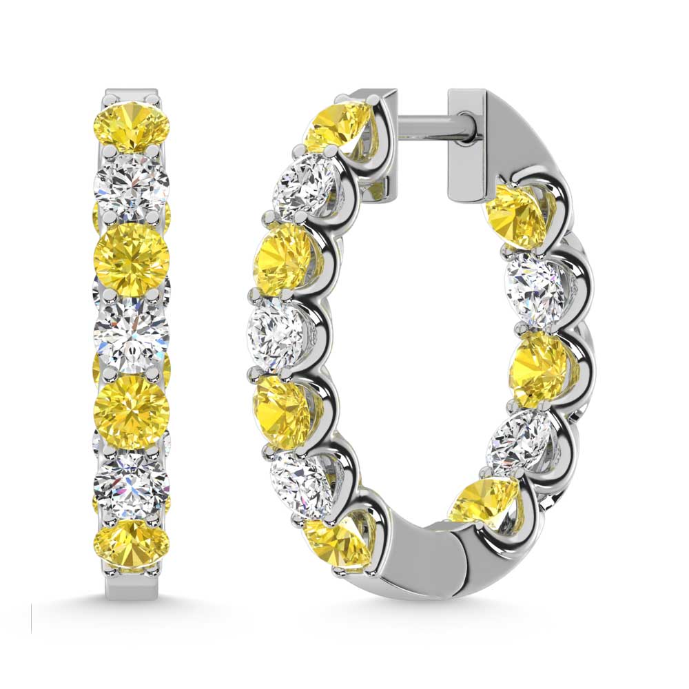 14K White Gold 3 Ct.Tw. Alternate White and Yellow Lab Grown Diamond Hoop Earrings