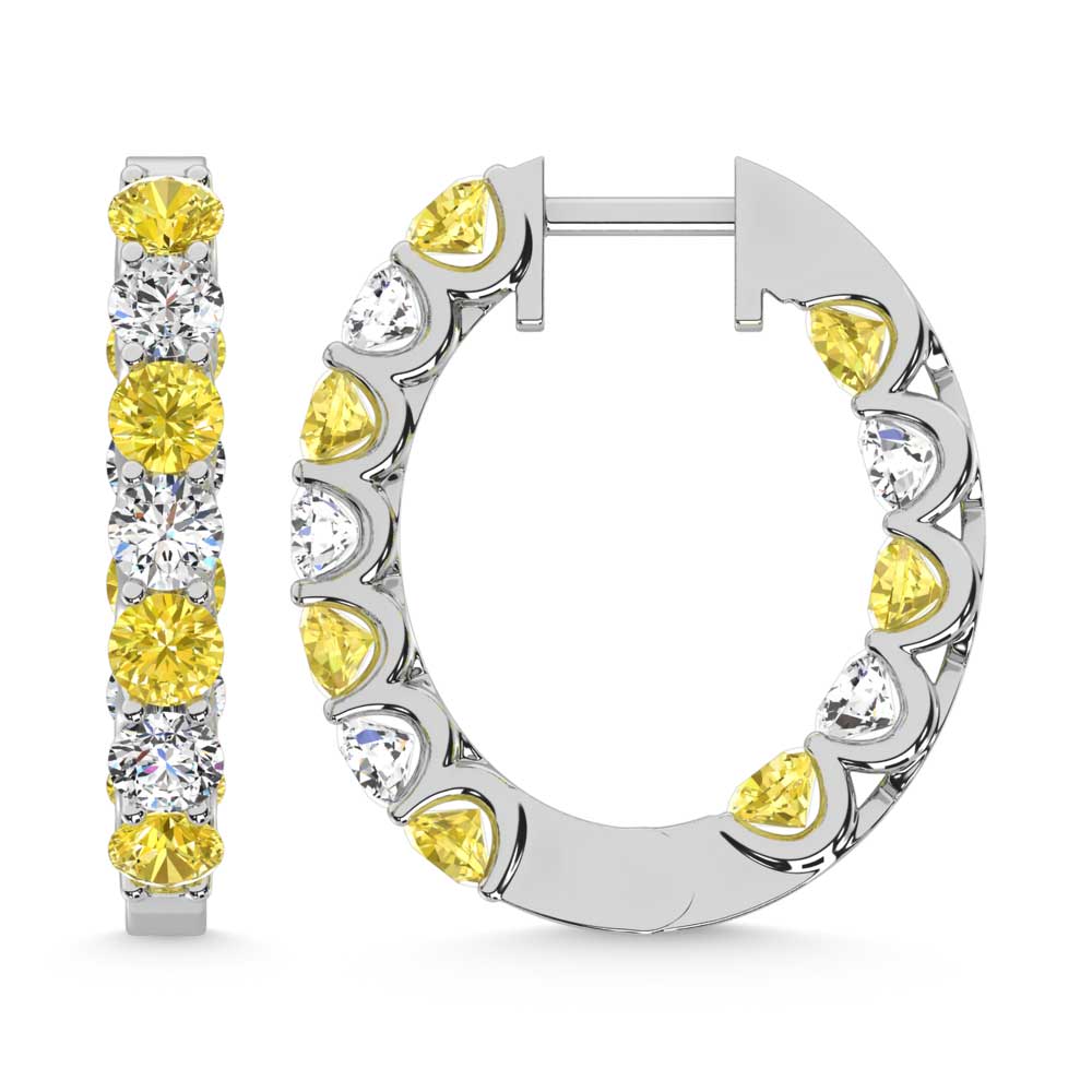 14K White Gold 3 Ct.Tw. Alternate White and Yellow Lab Grown Diamond Hoop Earrings