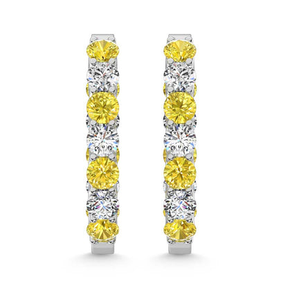 14K White Gold 3 Ct.Tw. Alternate White and Yellow Lab Grown Diamond Hoop Earrings