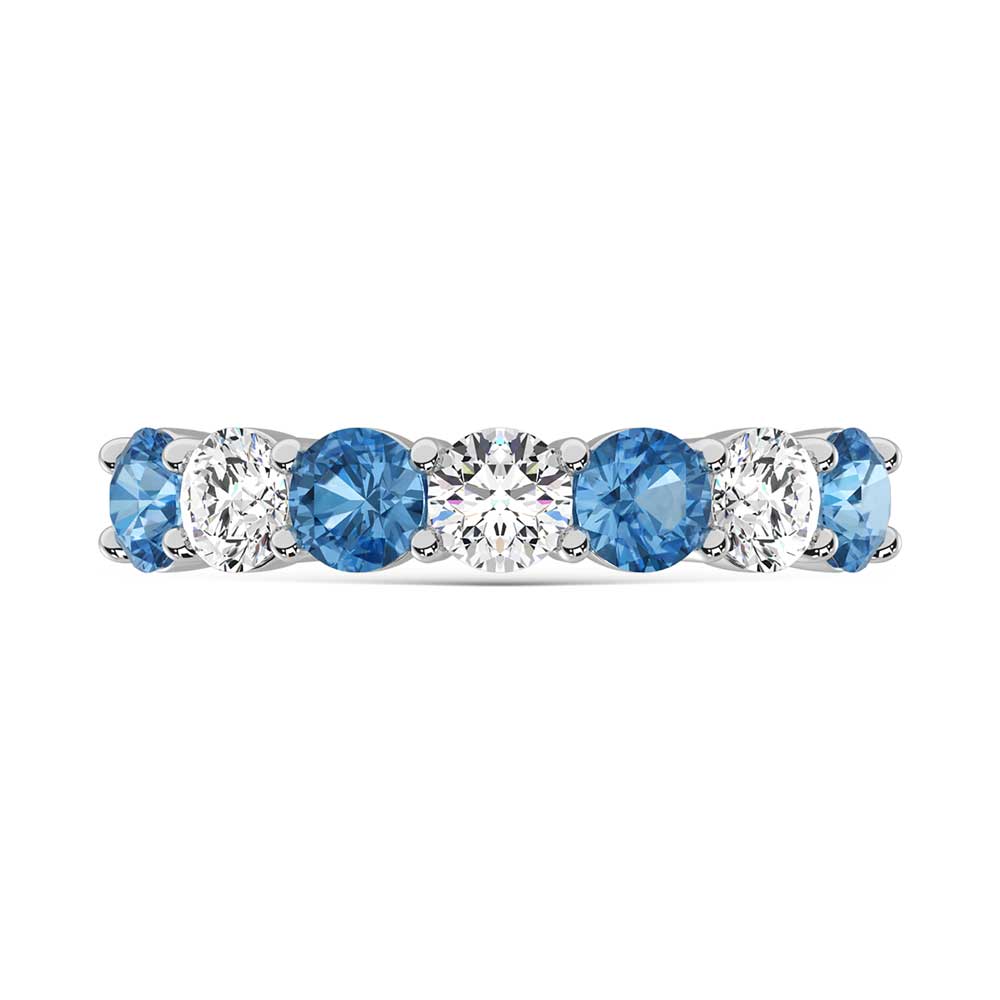 14K White Gold 1 Ct.Tw. 7 Stone Alternate White and Blue Lab Grown Diamond Band