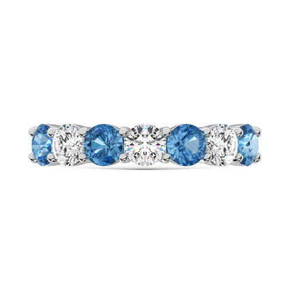 14K White Gold 1 Ct.Tw. 7 Stone Alternate White and Blue Lab Grown Diamond Band