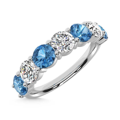 14K White Gold 1 Ct.Tw. 7 Stone Alternate White and Blue Lab Grown Diamond Band