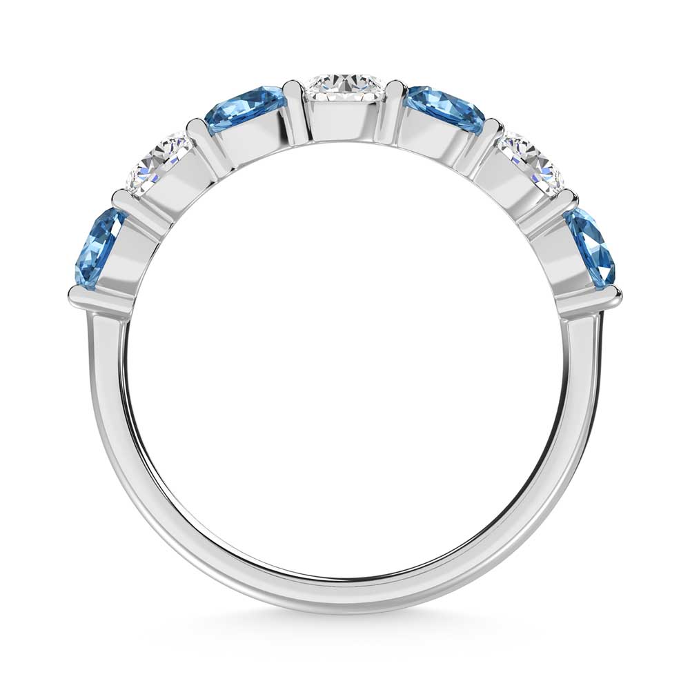 14K White Gold 1 Ct.Tw. 7 Stone Alternate White and Blue Lab Grown Diamond Band