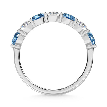 14K White Gold 1 Ct.Tw. 7 Stone Alternate White and Blue Lab Grown Diamond Band