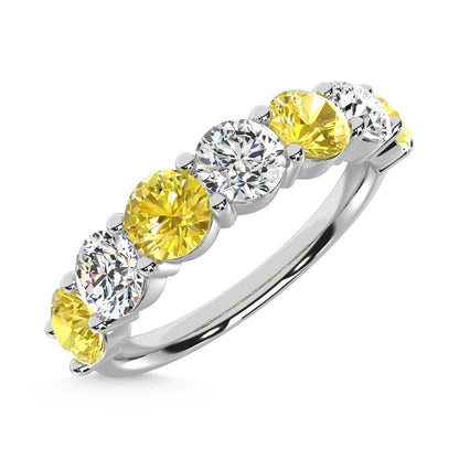 14K White Gold 1 1/2 Ct.Tw. 7 Stone Alternate White and Yellow Lab Grown Diamond Band