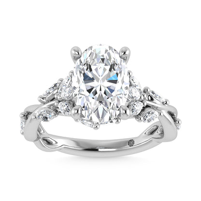 14K White Gold Lab Grown Diamond 3 1/2 Ct.Tw. Marquise and Oval Engagement Ring (Center 3 ct)