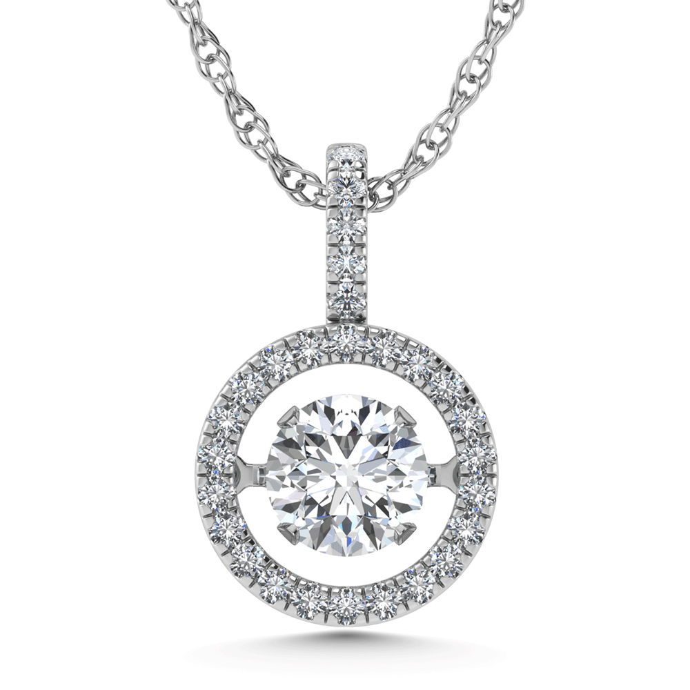 14K White Gold Lab Grown Diamond 1 1/6 Ct.Tw. Round Shape Shimmering Pendant (Center 1 ctw)