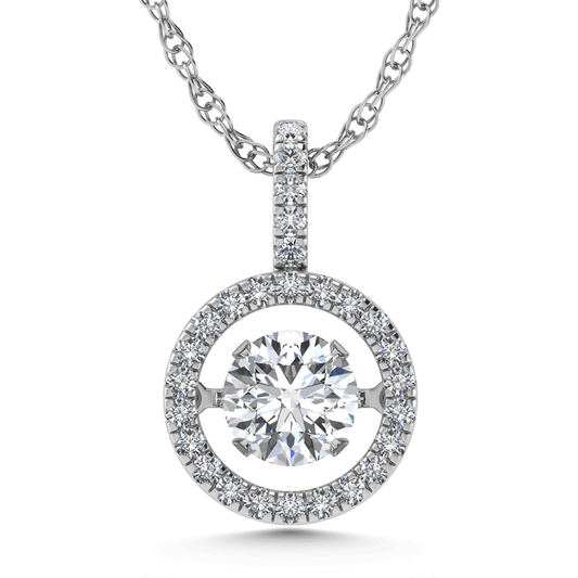 14K White Gold Lab Grown Diamond 1 1/6 Ct.Tw. Round Shape Shimmering Pendant (Center 1 ctw)