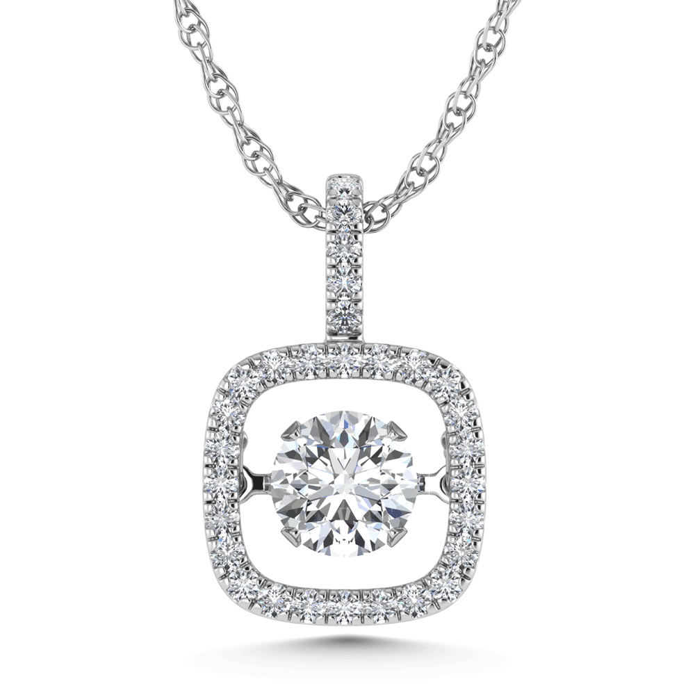 14K White Gold Lab Grown Diamond 5/8 Ct.Tw. Square Shape Shimmering Pendant (Center 1/2 ctw)