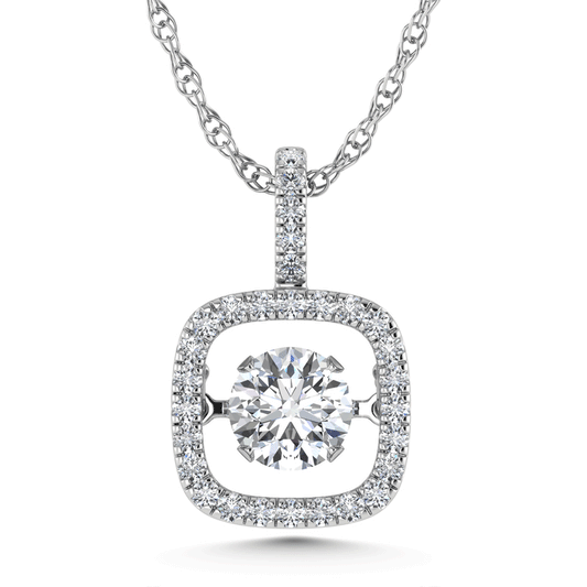 14K White Gold Lab Grown Diamond 5/8 Ct.Tw. Square Shape Shimmering Pendant (Center 1/2 ctw)