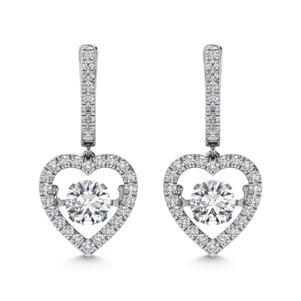 14K White Gold Lab Grown Diamond 1 Ct.Tw. Heart Shape Shimmering Earrings (Center 1/3 ctw)