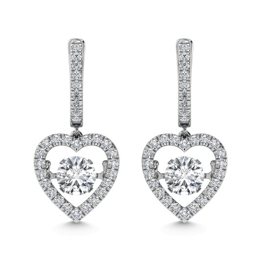 14K White Gold Lab Grown Diamond 1 Ct.Tw. Heart Shape Shimmering Earrings (Center 1/3 ctw)