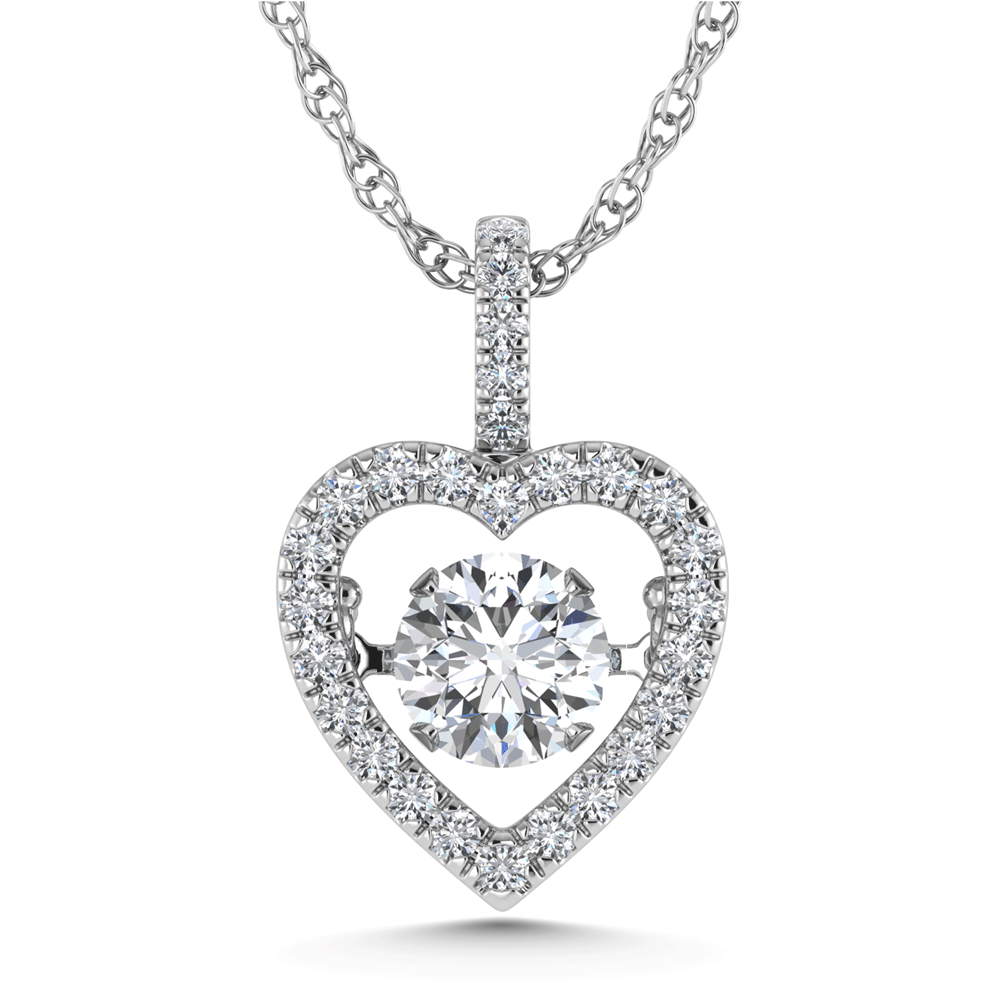 14K White Gold Lab Grown Diamond 1 1/5 Ct.Tw. Heart Shape Shimmering Pendant (Center 1 ctw)