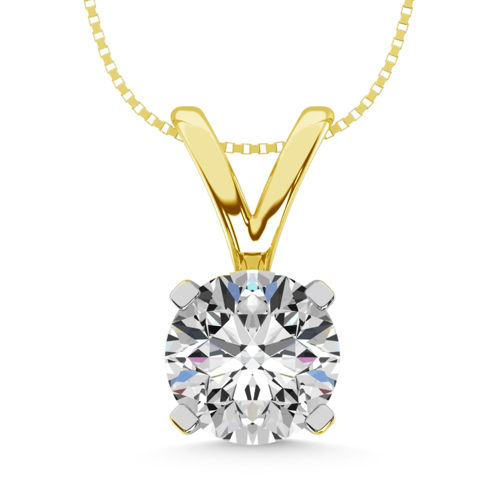 14K Yellow Gold Lab Grown Diamond 1/2 Ct.Tw. Non certified CVD VS1+ G+ Solitaire Pendant (Available in 0.10ctw to 2ctw)