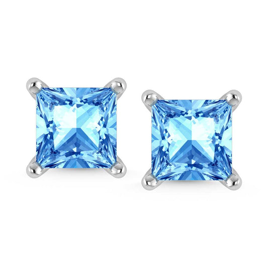 14K White Gold Lab Grown Blue Diamond 3/4 Ct.Tw. Princess Stud Earrings