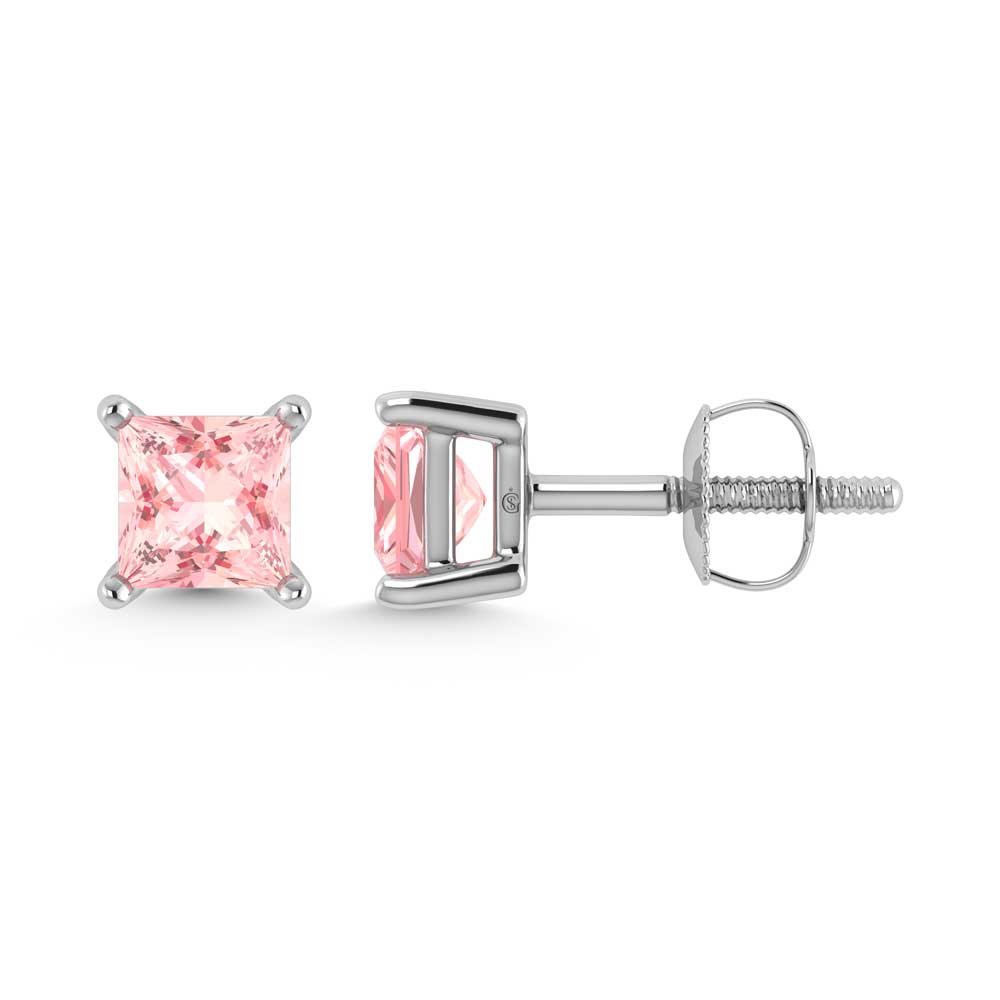 14K White Gold Lab Grown Pink Diamond 1/2 Ct.Tw. Princess Stud Earrings