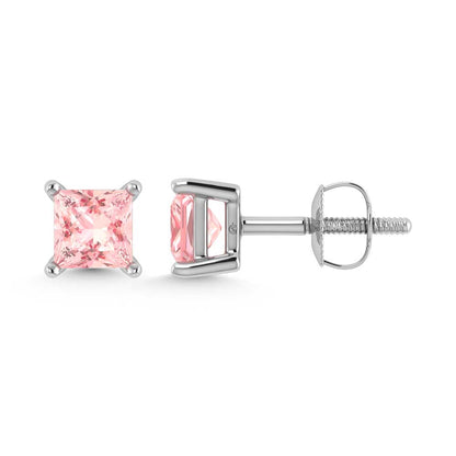 14K White Gold Lab Grown Pink Diamond 1/2 Ct.Tw. Princess Stud Earrings