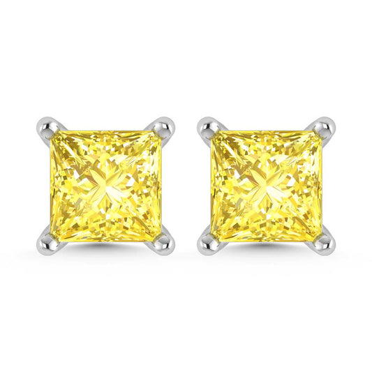 14K White Gold Lab Grown Yellow Diamond 1/2 Ct.Tw. Princess Stud Earrings
