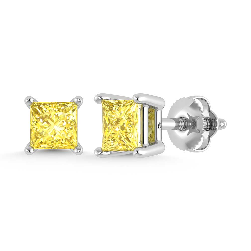 14K White Gold Lab Grown Yellow Diamond 3/4 Ct.Tw. Princess Stud Earrings