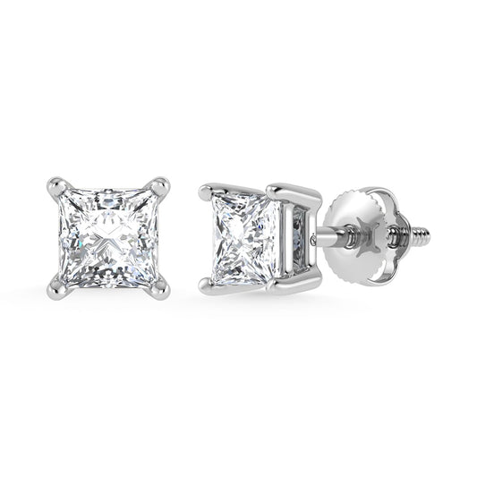 14K White Gold Lab Grown Diamond 4 Ct.Tw. IGI certified CVD VS1+ G+ Princess Stud Earrings (Available in 0.50ctw to 4ctw)