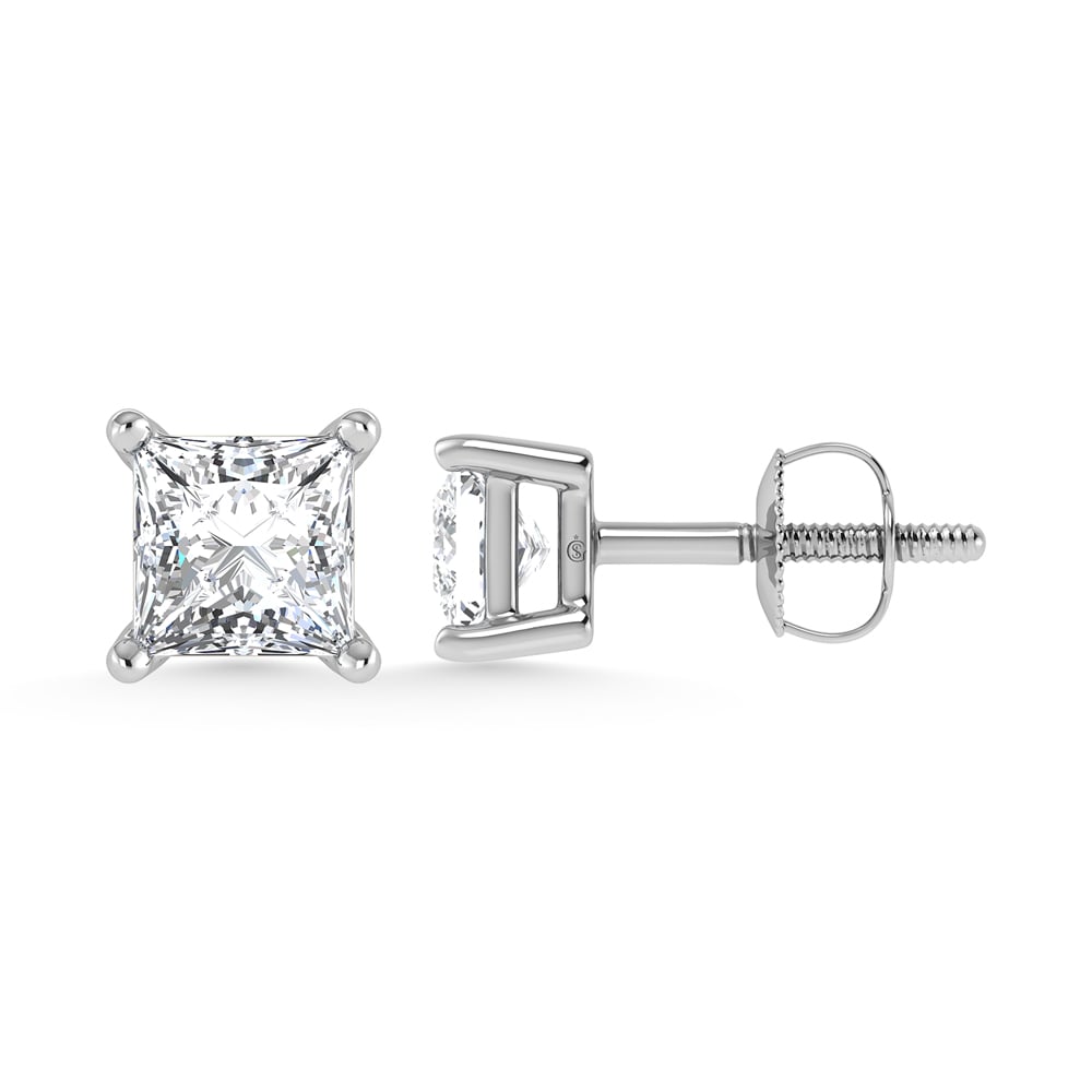 14K White Gold Lab Grown Diamond 4 Ct.Tw. IGI certified CVD VS1+ G+ Princess Stud Earrings (Available in 0.50ctw to 4ctw)