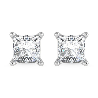 14K White Gold Lab Grown Diamond 2 Ct.Tw. IGI certified CVD VS1+ G+ Princess Stud Earrings (Available in 0.50ctw to 4ctw)