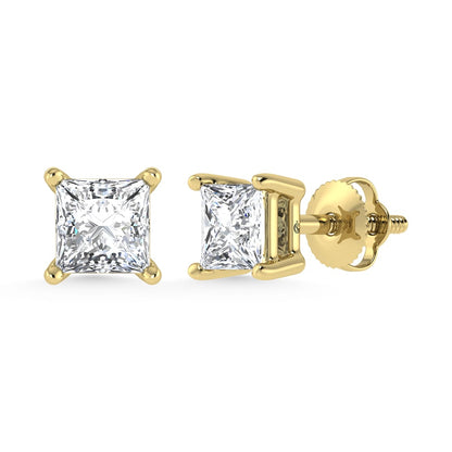 14K Yellow Gold Lab Grown Diamond 1/2 Ct.Tw. CVD VS1+ G+ Princess Stud Earrings (Available in 0.50ctw to 4ctw)