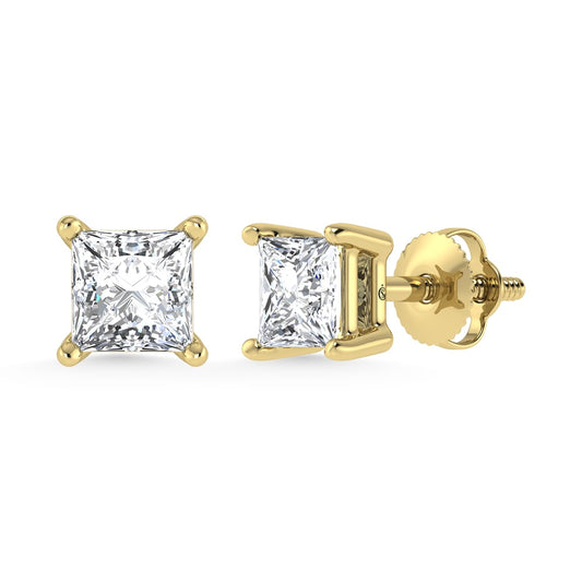 14K Yellow Gold Lab Grown Diamond 1/2 Ct.Tw. CVD VS1+ G+ Princess Stud Earrings (Available in 0.50ctw to 4ctw)