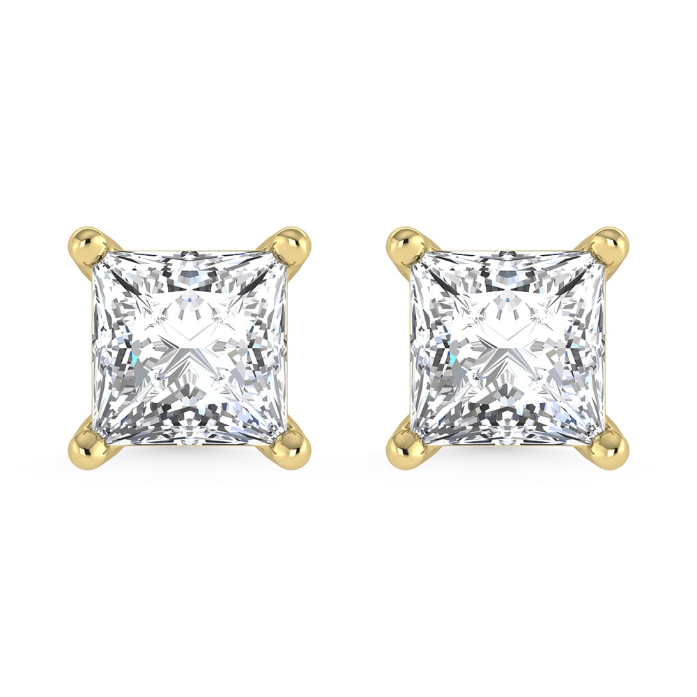 14K Yellow Gold Lab Grown Diamond 1/2 Ct.Tw. CVD VS1+ G+ Princess Stud Earrings (Available in 0.50ctw to 4ctw)