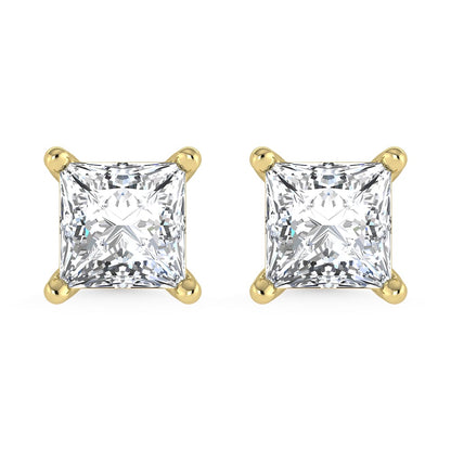 14K Yellow Gold Lab Grown Diamond 1/2 Ct.Tw. CVD VS1+ G+ Princess Stud Earrings (Available in 0.50ctw to 4ctw)