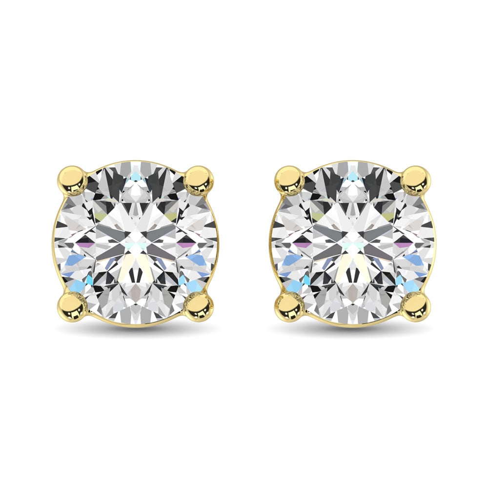 14K Yellow Gold Lab Grown Diamond 2 Ct.Tw. Non certified HPHT VS1+ G+ Solitaire Studs (Available in 0.50ctw to 4ctw)