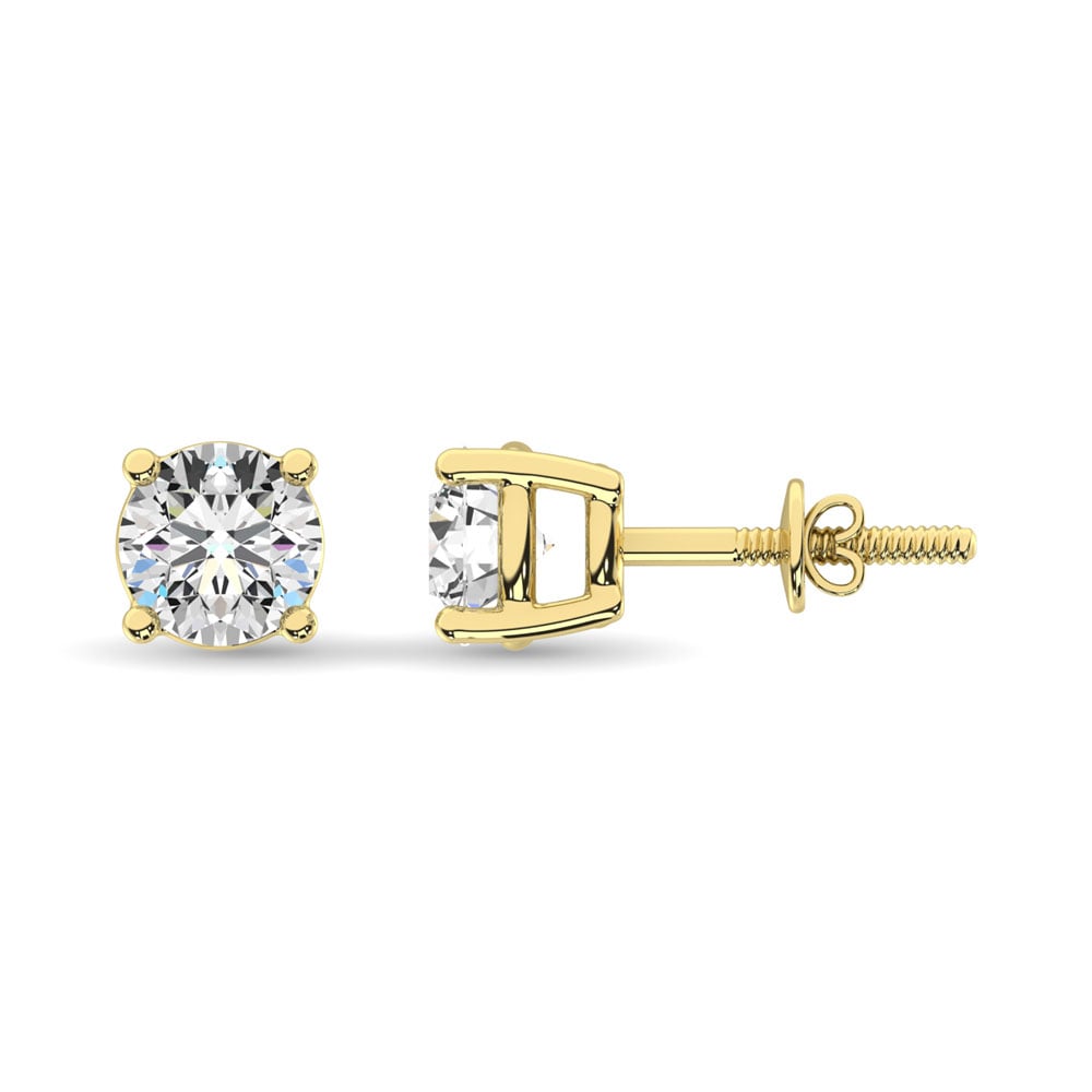 14K Yellow Gold Lab Grown Diamond 2 Ct.Tw. Non certified HPHT VS1+ G+ Solitaire Studs (Available in 0.50ctw to 4ctw)