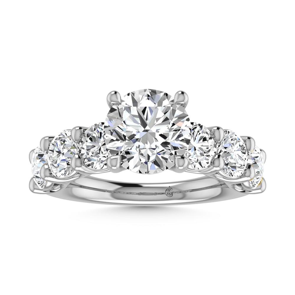 14K White Gold Lab Grown Diamond 5 Ct.Tw. Round Shape Halfway Engagement Ring (Center 3CT)