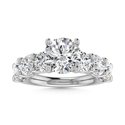 14K White Gold Lab Grown Diamond 5 Ct.Tw. Round Shape Halfway Engagement Ring (Center 3CT)