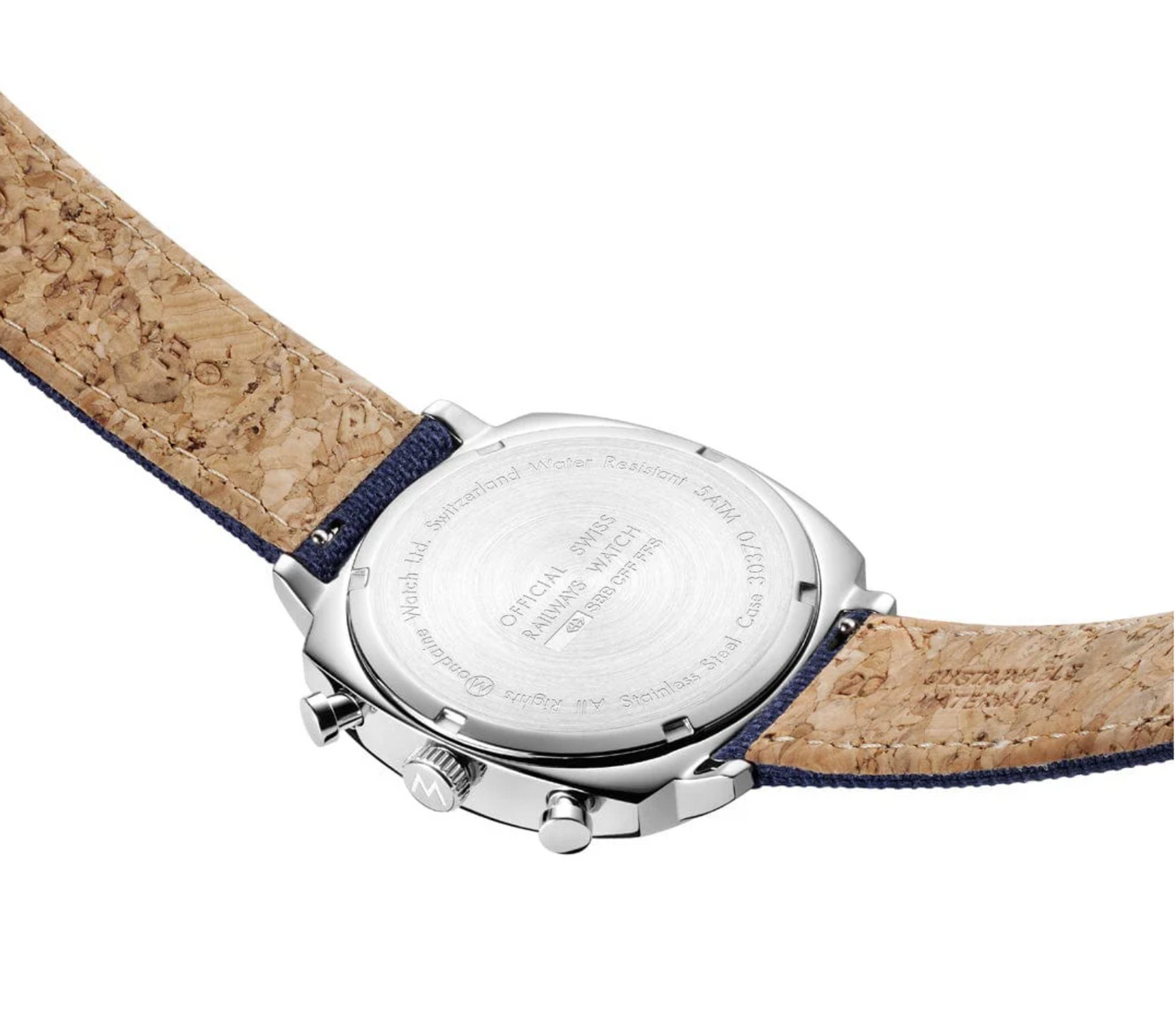Mondaine Grand Cushion 41mm Chronograph Blue Dial Swiss Watch Set Mesh + Textile