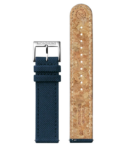 Mondaine Grand Cushion 41mm Chronograph Blue Dial Swiss Watch Set Mesh + Textile