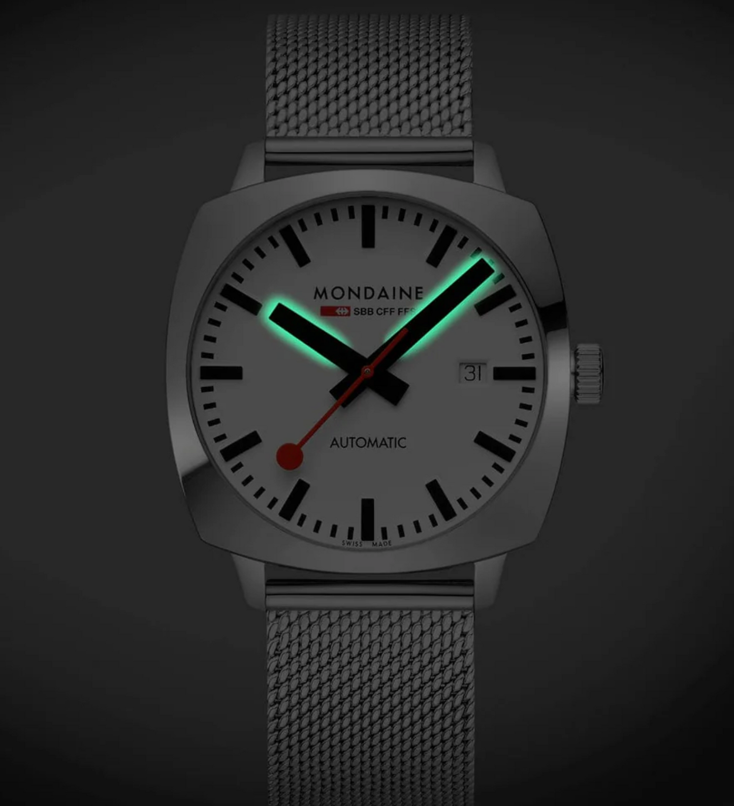 Mondaine MSL.3961B.SM Mens Swiss Watch Cushion Automatic 39mm Sapphire Crystal