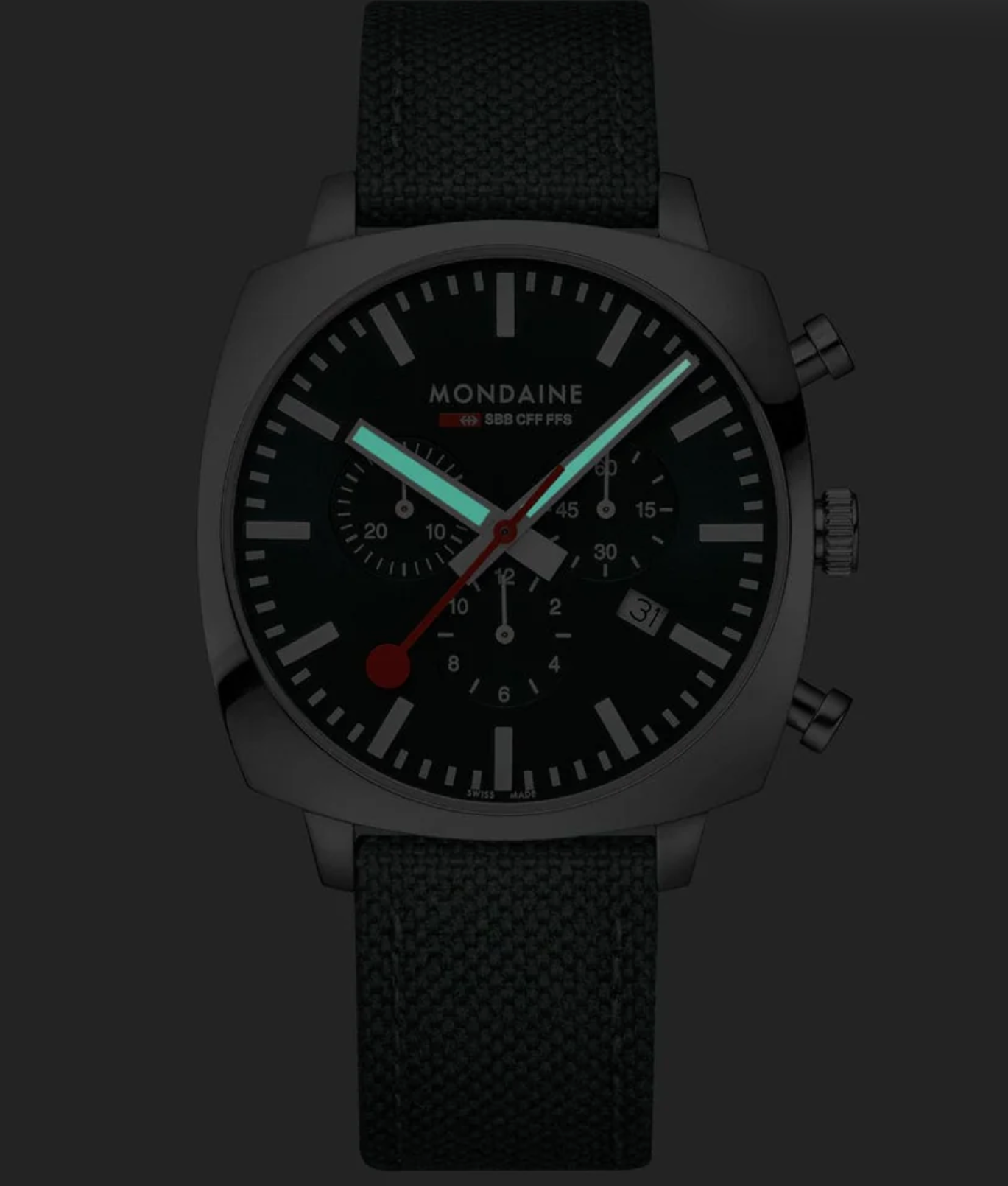 Mondaine MSL.41460.LF.SET Mens Cushion Park Green 41 mm Chronograph Swiss Watch