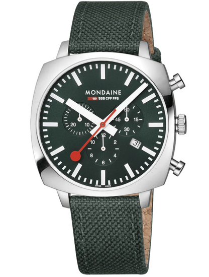 Mondaine MSL.41460.LF.SET Mens Cushion Park Green 41 mm Chronograph Swiss Watch