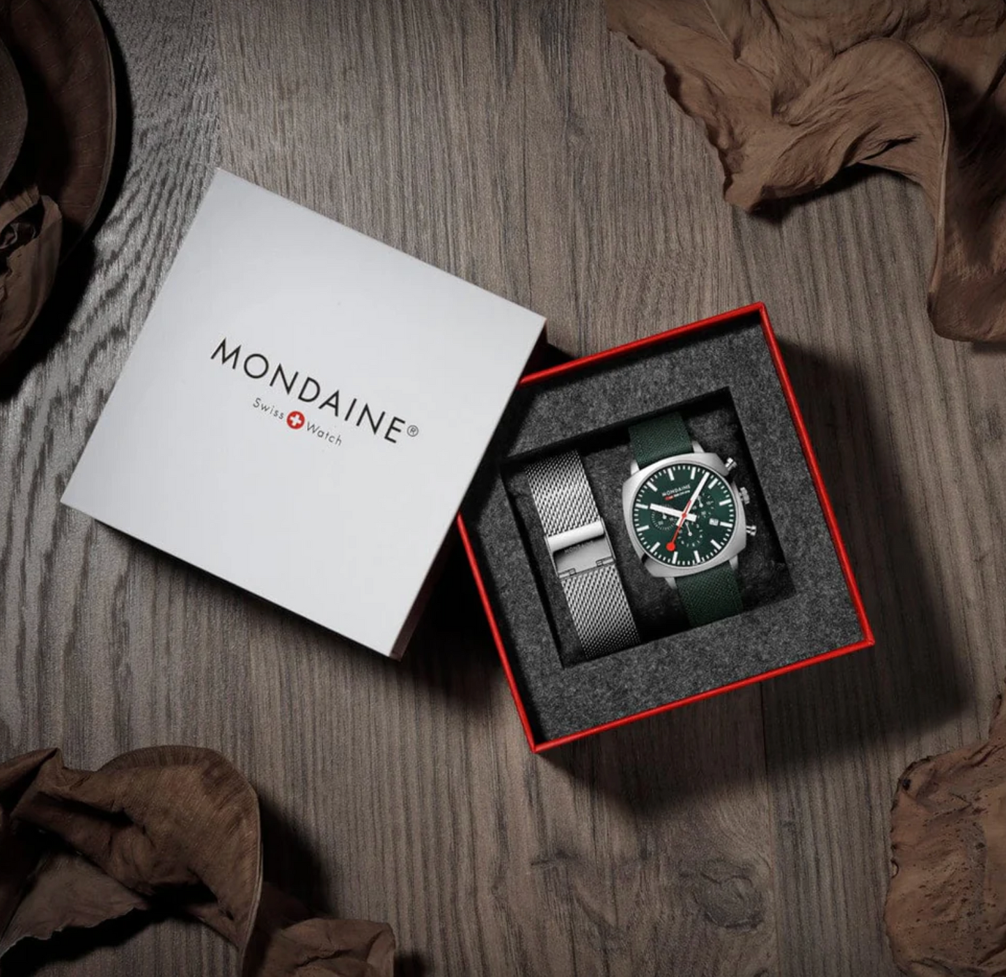 Mondaine MSL.41460.LF.SET Mens Cushion Park Green 41 mm Chronograph Swiss Watch